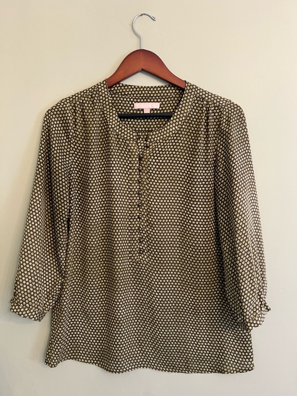 Banana Republic Olive Green Polka Dot Button-Front Blouse